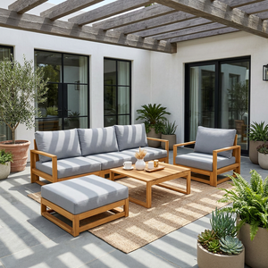 EDEN Ensemble de canapés de jardin contemporains en bois d'acacia, 6 pièces, écologiques, avec coussins imperméables, pliables, pour terrasses et hôtels - Product Image 3