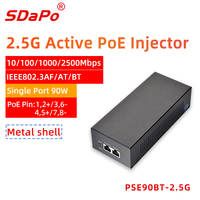 Inyector activo SDAPO 2,5 PoE 90W Gbps PoE ++ IEEE802.3af/AT/BT Inyector PoE estándar de 48V