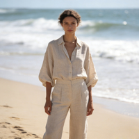 Ensembles d'été pour femmes, couleur personnalisée, sweat-shirts à manches longues, chemisier enveloppant et pantalon large, ensembles décontractés en lin pour femme, 2 pièces