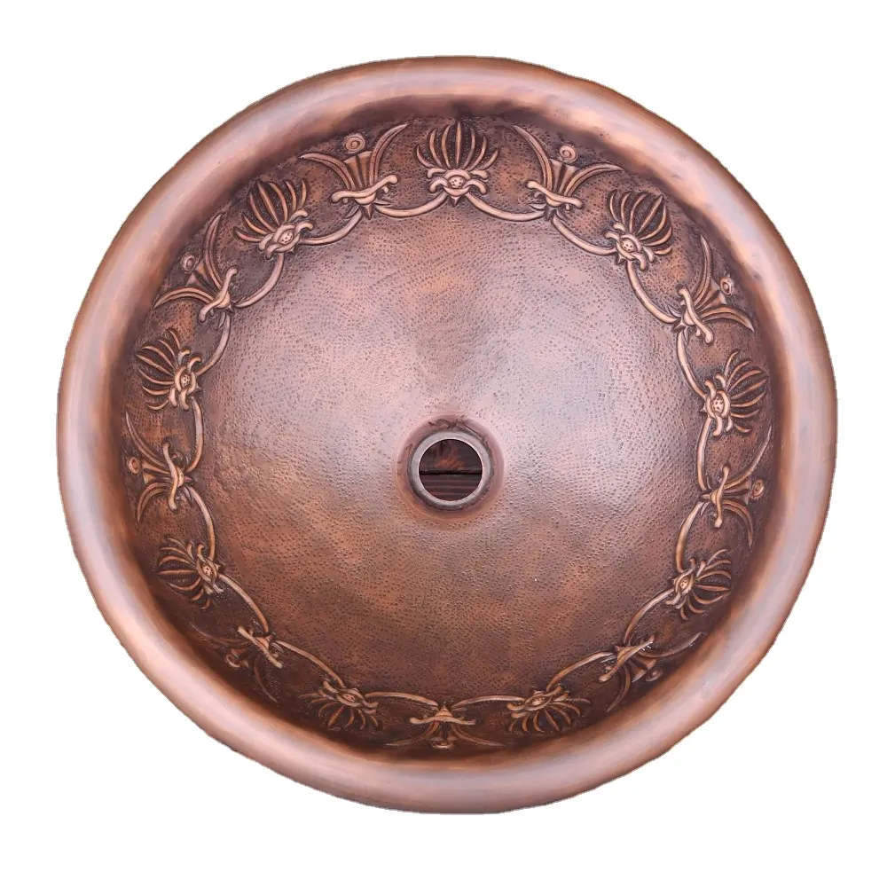 The handmade Hammered Antique copper round washbasin For bathroom