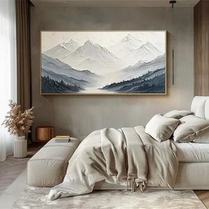 Peinture à l'huile personnalisée minimaliste texturée, paysage de montagne gris et blanc, décoration murale 3D pour la maison ou le bureau, toile encadrée - Product Image 2