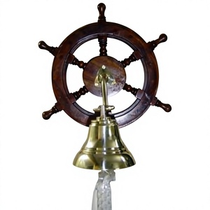 Polished Wooden <b>Ship</b> <b>Wheel</b> Wall Decor Hanging Brass Bell Christmas Festival Decor Metal Crafts Decorative Bells Home Collection - Product Image 1