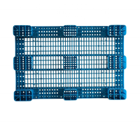 Palette en plastique bleue à grille, robuste, empilable, à 4 entrées, 9 pieds, reticulée, pour entrepôt
