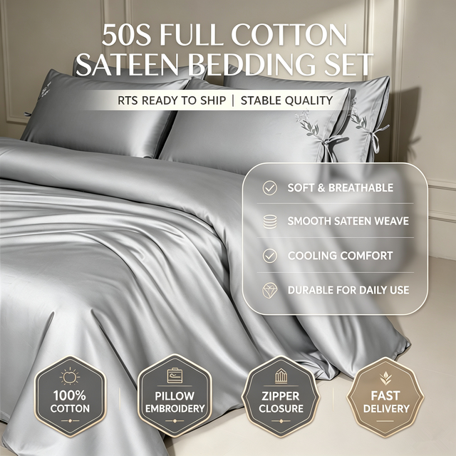 Sateen Cotton 50s 300TC Embroidery Solid Luxury Duvet Cover Set 4pcs Queen King Bedding in Stock Fast Shipping