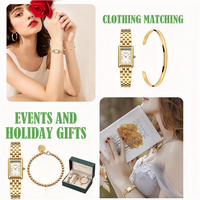 Set Jam Tangan Wanita Antik Mewah OEM Logo Kustom Tali Baja Tahan Karat Montre Femme Mesin Quartz Miyota Jepang Jam Tangan Wanita Emas