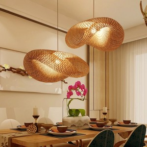 Bamboo Woven Pendant Lamp Round Led <b>Light</b> Source Touch Control Home Living Room <b>Dining</b> Room Chandelier - Product Image 2