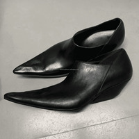Mules à bout pointu exagéré, talon pliable de luxe, en cuir de veau vieilli, style Oxford Derby pour hommes, Mocassins Pasadena noirs