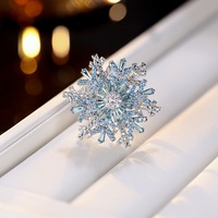 Bague ouverte rotative double couche en forme de flocon de neige, simple, en laiton plaqué or avec zircon, pour femme et homme, cadeau de mariage pour couple, tendance