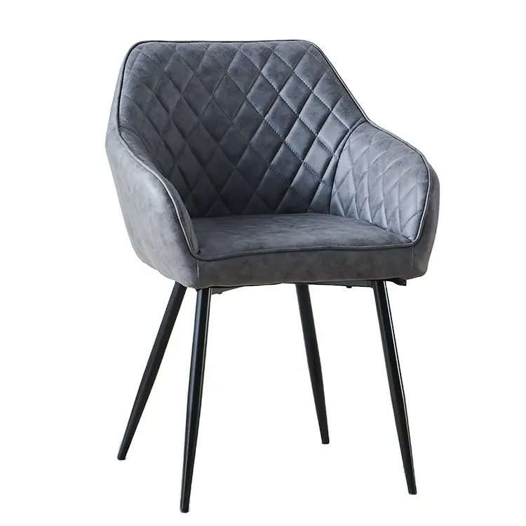 Fauteuil de restaurant moderne de luxe en cuir PU gris bleu avec coussin souple Chaise de salle à manger en velours et tissu design avec pieds en métal