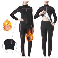 Setelan Sauna Lengan Panjang Wanita dengan Celana Panjang Ukuran Besar, Pakaian Yoga, Olahraga Luar Ruangan, Kebugaran, Penurunan Berat Badan