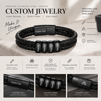 Bracelet en cuir personnalisé gravé avec un nom, perles en acier inoxydable, bijoux personnalisés pour hommes et femmes, OEM