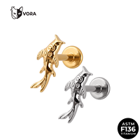 Piercing Labret ASTM F136 en Titane avec Zircon Croix pour Cartilage, Hélix, Conch, Tragus, à Tige Plate sans Filetage et à Poussoir