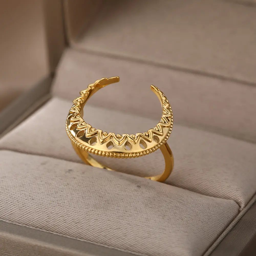 Lateefah Золотое медное изогнутое кольцо в форме Луны для женщин художественный дизайн ретро открытые унисекс Женские массивные Кольца Серебряный цвет подарок