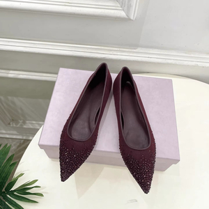 2026 New Jimmying Women Burgundy Rhinestone <b>Pointed</b> <b>Toe</b> <b>Flat</b> Slip On Shoes Elegant Casual Daily Wedding Party Versatile Chooing - Product Image 1