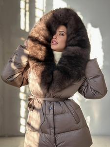Parka Invernale di Lusso 2025 con Cappuccio in Vera Pelliccia di Volpe, 90% Piumino d'Oca, Giacca Imbottita Calda e Impermeabile con Cintura per Donna - Product Image 6