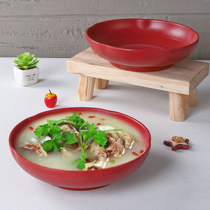 Bol en mélamine rouge profond et rond de 10 pouces, assiette à soupe pour restaurant et hôtel, vaisselle épaisse de couleur unie - Product Image 1