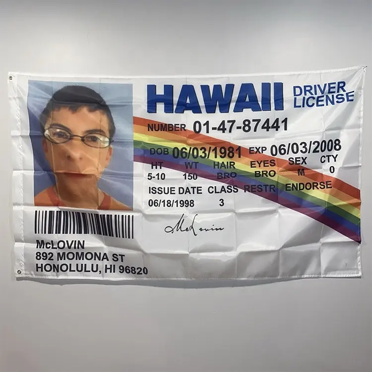 Mclovin Id Vlag 5ft X 3ft Twee Grommets Rijbewijs Super Slechte Film Nieuw