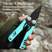 Nouveau design 18 en 1 outil multifonctionnel de survie en plein air revêtement bleu pince de camping en acier inoxydable pince pliante couteau