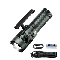 Lampe torche tactique haute puissance, portée de 1500 m, lampe torche LED, lumière latérale RGB, affichage numérique, zoom variable, étanche, projecteur