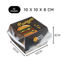 Boîte à burger carrée au design original, boîte à emporter pour la restauration rapide, boîte de cuisson anti-graisse, non pliable, en carton blanc argenté épaissi, personnalisable