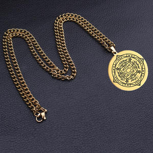 Amulette en acier inoxydable, <span class=keywords><strong>sceau</strong></span> <span class=keywords><strong>de</strong></span> <span class=keywords><strong>Salomon</strong></span>, roue du destin, collier pendentif protecteur <span class=keywords><strong>de</strong></span> l'archange - Product Image 3