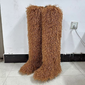 Bottes longues fourrées chaudes pour femmes, grande taille 46, fourrure épaisse, bottes hautes au-dessus du genou, chaussures d'hiver à semelle plate - Product Image 5