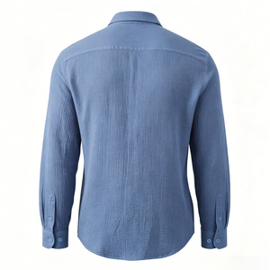 Camicia da uomo in flanella testurizzata a tinta unita, a maniche lunghe, con bottoni frontali, casual, estiva - Product Image 2