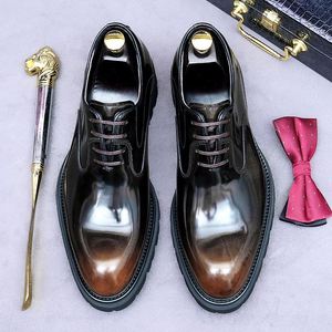 Chaussures habillées pour hommes faites à la main, semelle épaisse de 4 cm, chaussures de ville formelles antidérapantes, confortables, de luxe, de haute qualité, chaussures Oxford à lacets pour hommes - Product Image 6