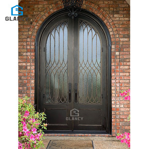 Portas de Ferro Forjado e Vidro Minimalistas Antifurto Certificadas pela CE para Entrada Externa de Casa com Recurso Impermeável - Product Image 5