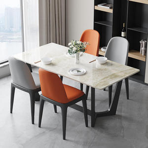 Table à manger carrée moderne et simple, écologique, durable, en pierre, avec pieds en métal luxueux pour 4 à 6 personnes, pour hôtels, familles, restaurants - Product Image 4