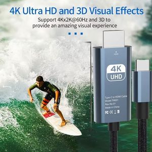 USB-C to HDTV 4K 30Hz HD <b>Cable</b> 2M <b>Thunderbolt</b> <b>3</b> Converter for Laptop Pro Air Galaxy Phone 16 15 Surface HDTV Video <b>Cable</b> for TV - Product Image 6