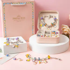 Модные трендовые товары, новый розовый браслет из бисера с кристаллами, детский браслет «сделай сам», милый комплект ювелирных изделий в подарочной коробке