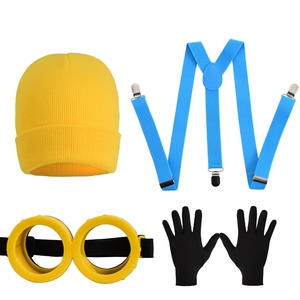 Cartoon 4Pcs Costume Accessories Adults-Yellow Beanie Hat/Goggles/<b>Gloves</b>/Suspenders for Halloween Dress up - Product Image 4