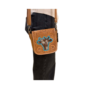 Nouveau Sac Bandoulière à Rabat en Cuir Véritable 100% avec Motif Floral Sculpté à la Main et Visage de Taureau, Fermeture Éclair, Collection 2026 - Product Image 1