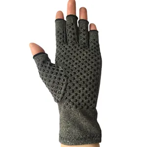 Venta directa de fábrica, guantes de presión de medio dedo gris cáñamo, guantes dispensadores antideslizantes de silicona, guantes de trabajo para deportes al aire libre