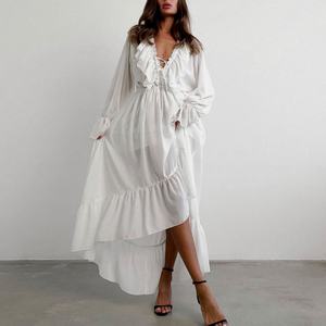 เดรสยาวผ้าชีฟองระบายแขนยาวแบบไหล่เดียว ดีไซน์หรูหราคุณภาพสูงสำหรับสุภาพสตรี สไตล์ลำลอง เรียบร้อย และเซ็กซี่ สำหรับฤดูใบไม้ผลิใหม่ - Product Image 2