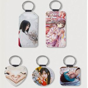 New Arrival PU <b>Leather</b> Sublimation <b>Keychain</b> Blanks Glitter for Custom Photo Heat Transfer DIY Keyring Crafts & Wholesale - Product Image 3