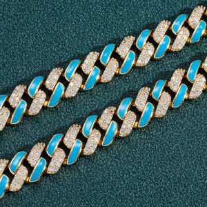 Nouvelle chaîne cubaine <span class=keywords><strong>Miami</strong></span> en or bleu avec effet goutte d'huile, 12 mm de large, style hip-hop tendance, chaîne à maillons cubains pour hommes et femmes - Product Image 6