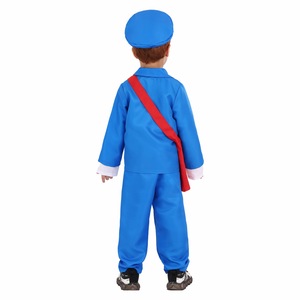 Costume de facteur bleu pour enfants de 5 à 7 ans, tenue de performance pour Halloween avec sac à courrier rouge et chapeau - Product Image 3