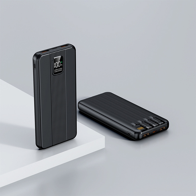 Custom Logo 20000mAh Built in Cables LED Digital Display Power Bank Dual USB Type-C PD 22.5W for Travel Outdoor
