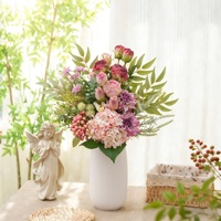CF01415A Buket Bunga Campuran Hydrangea Mawar Tulip Berry Buatan Warna Ungu, Rangkaian Bunga Mewah untuk Dekorasi Pernikahan, Rumah, dan Acara