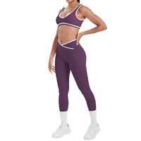 Pakaian Olahraga Fitness Bermerek Personal 2 Potong Set Yoga Seamless Spandex Nylon untuk Wanita