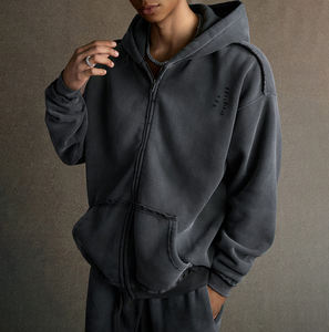 Heth123 Nieuwe Winter Zwaar Gewicht 400gsm Oversized Vintage Zuur Wassen Hoodie Spray Verven Distressed Rits Hoodie - Product Image 4