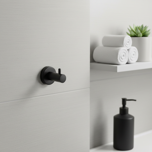Ensemble de porte-serviettes mural moderne en acier inoxydable noir pour salle de bain, avec étagère de rangement, barres et anneaux porte-serviettes, design peu encombrant - Product Image 4
