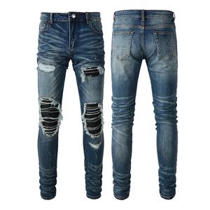 Jeans da <span class=keywords><strong>Uomo</strong></span> Firmati di Alta Qualità Blu Modello <span class=keywords><strong>Slim</strong></span> Effetto Strappato Vintage in Denim Distressed - Product Image 1