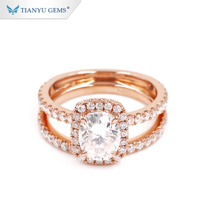 Anillos de Moissanita de Oro Rosa de 14k/18k, Recién Llegados de Tianyu Gems, Corte Cojín, Conjuntos de Anillos de Moissanita de 2.5ctw - Product Image 1