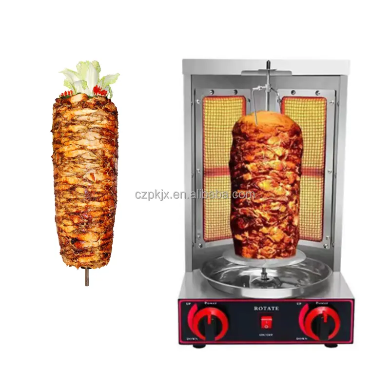 Penjualan pabrik produk daging mesin pembuat 2 pembakar otomatis Doner mesin Kebab Gas komersial mesin Shawarma