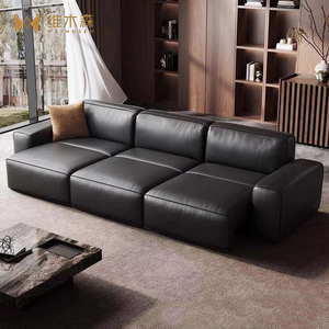 Sofá Eléctrico de Cuero Minimalista Italiano, Sofá Cama Retráctil Automático Ajustable de Línea Recta para Sala de Estar - Product Image 1