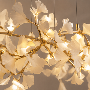 Lustre moderne de luxe en <span class=keywords><strong>céramique</strong></span> en forme de feuille de Ginkgo, <span class=keywords><strong>suspension</strong></span> en métal doré pour hall de villa, salle à manger, décoration d'hôtel - Product Image 3