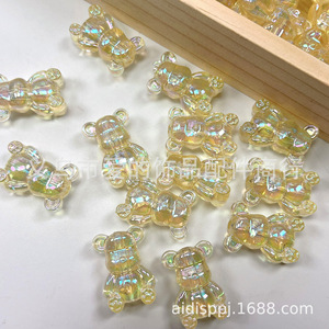 Cuentas acrílicas sueltas de doble cara con diseño de oso, 18x25mm, con revestimiento UV, para joyería DIY, cadena para teléfono, llavero, colgante y accesorios. - Product Image 1